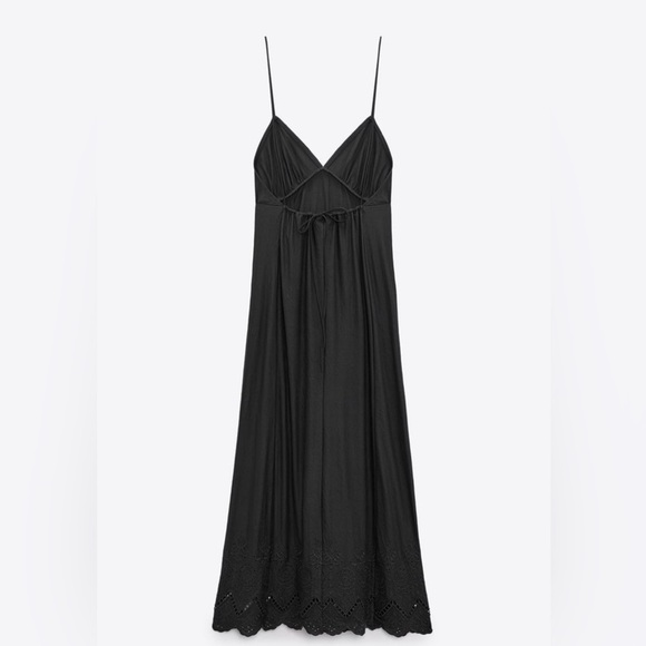 Zara New Women Sexy Bohemian Dark Anthracite Embroidered Slip Dress - Picture 6 of 15